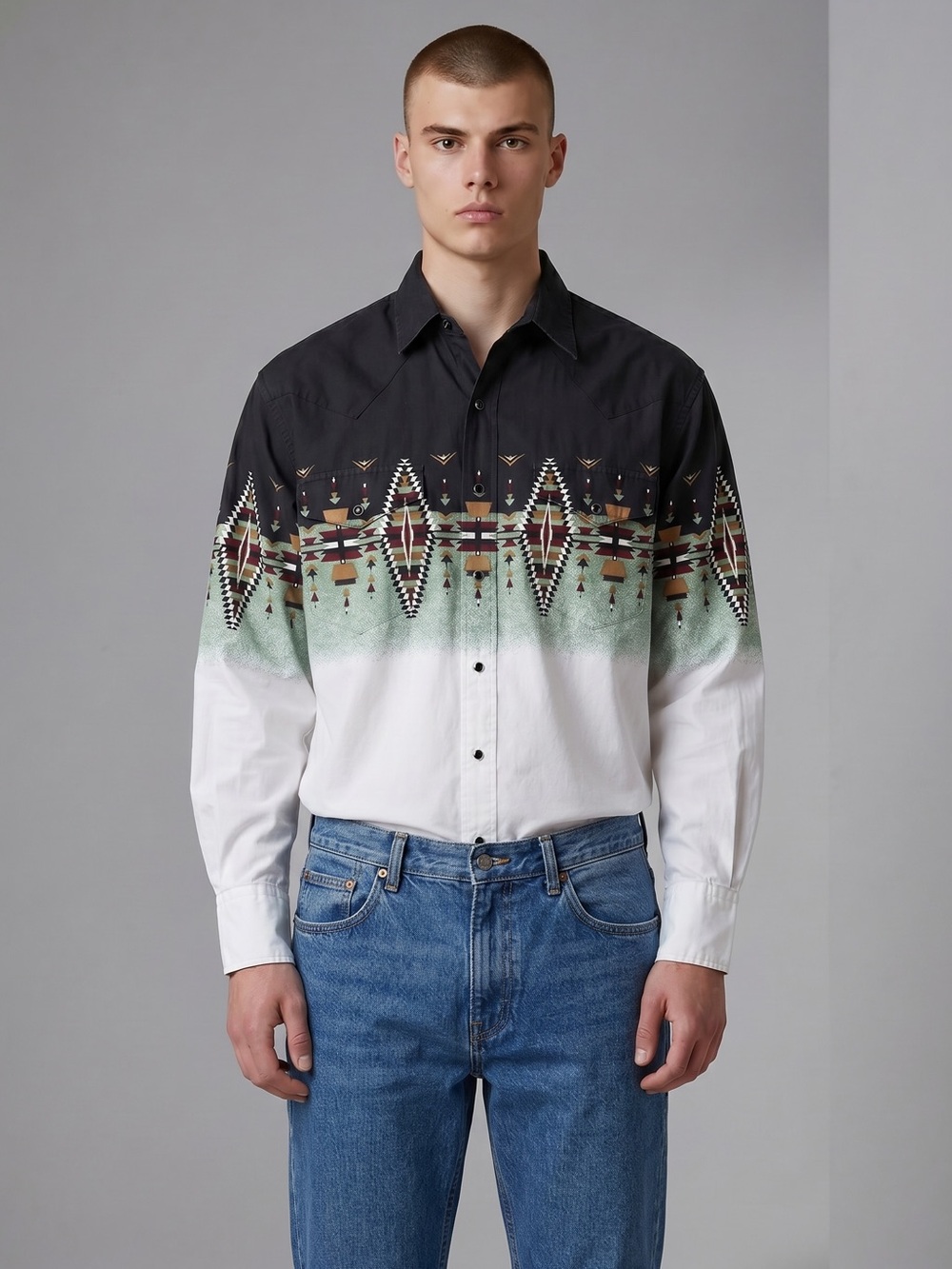 Vintage Cumberland Outfitters Western Style Black & White Patterned Men's Shirt